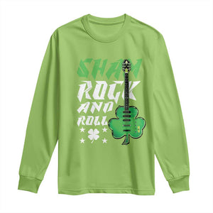 St Patrick's Day Long Sleeve Shirt Funny Sham Rock N Roll Shamrock Guitar TS09 Lime Print Your Wear