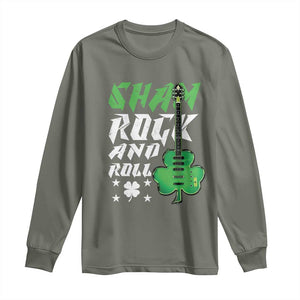 St Patrick's Day Long Sleeve Shirt Funny Sham Rock N Roll Shamrock Guitar TS09 Military Green Print Your Wear