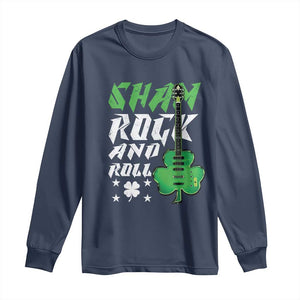 St Patrick's Day Long Sleeve Shirt Funny Sham Rock N Roll Shamrock Guitar TS09 Navy Print Your Wear