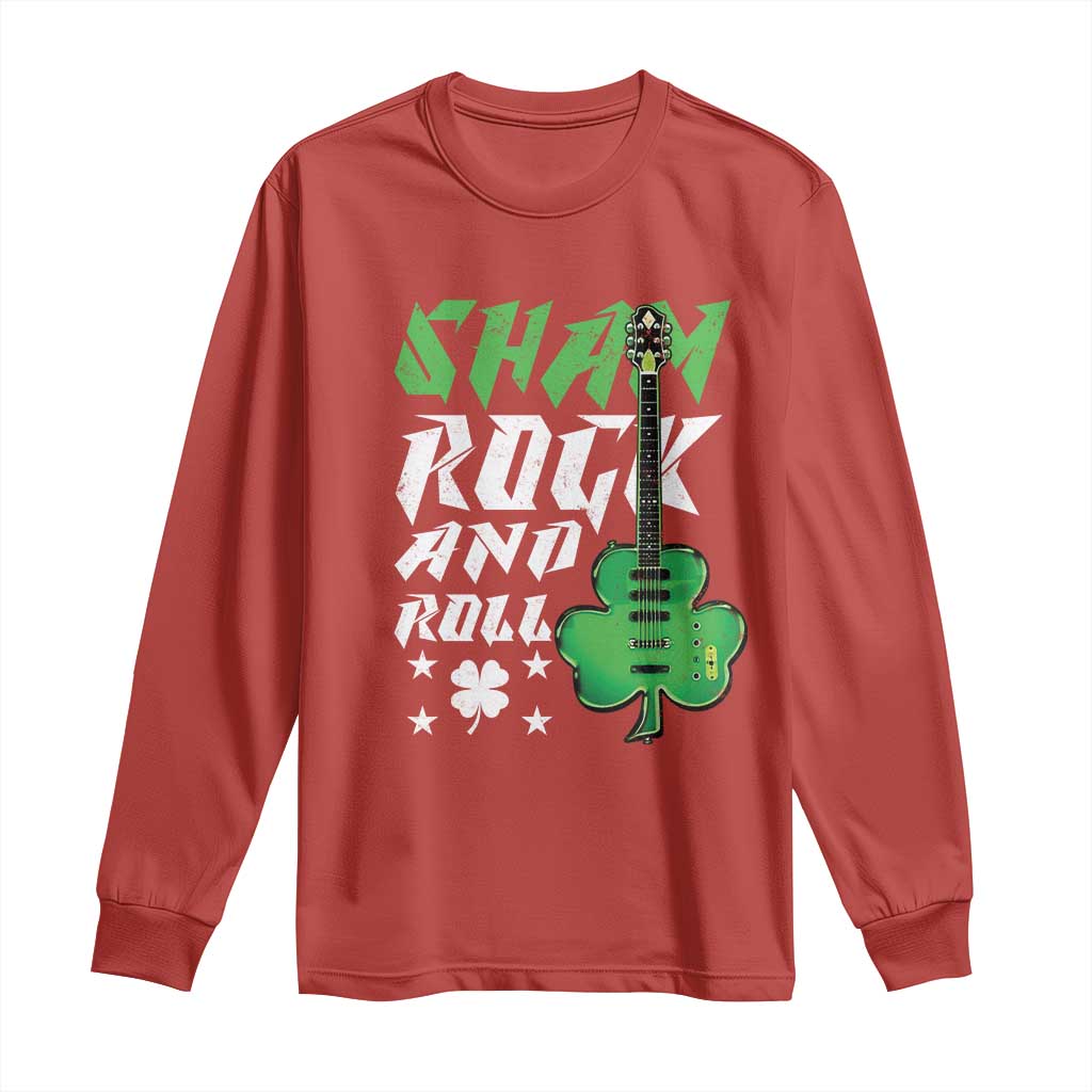 St Patrick's Day Long Sleeve Shirt Funny Sham Rock N Roll Shamrock Guitar TS09 Red Print Your Wear