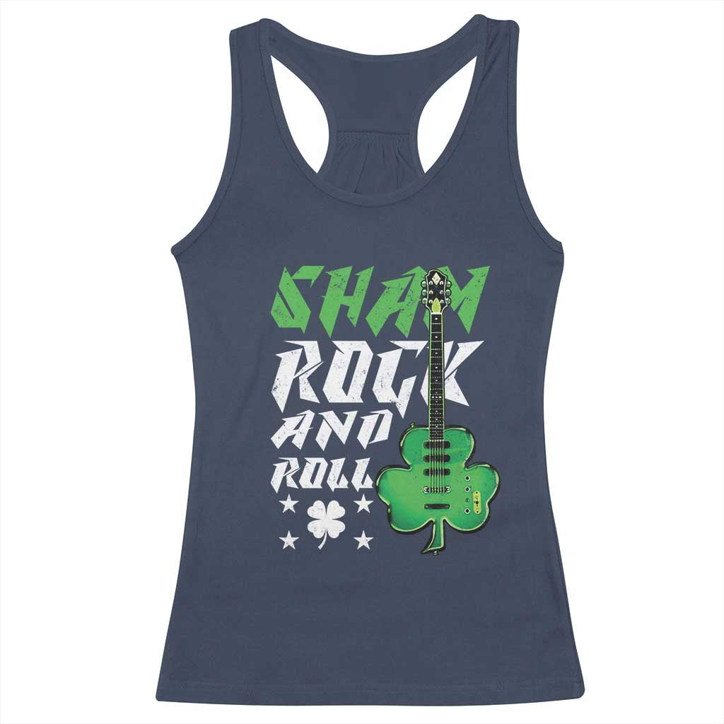 St Patrick's Day Racerback Tank Top Funny Sham Rock N Roll Shamrock Guitar TS09 Navy Print Your Wear