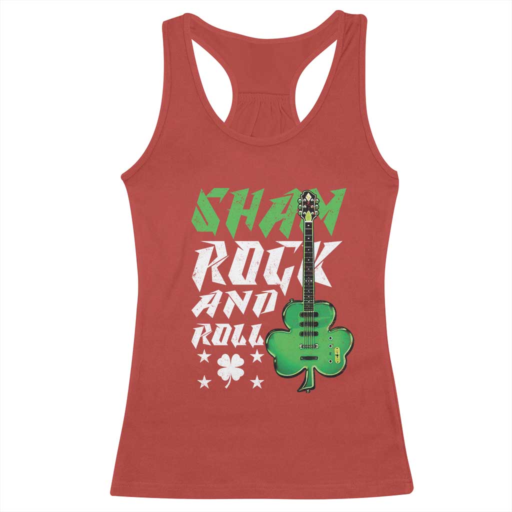 St Patrick's Day Racerback Tank Top Funny Sham Rock N Roll Shamrock Guitar TS09 Red Print Your Wear