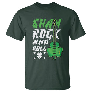 St. Patrick's Day T Shirt Funny Sham Rock N Roll Shamrock Guitar TS09 Dark Forest Green Printyourwear