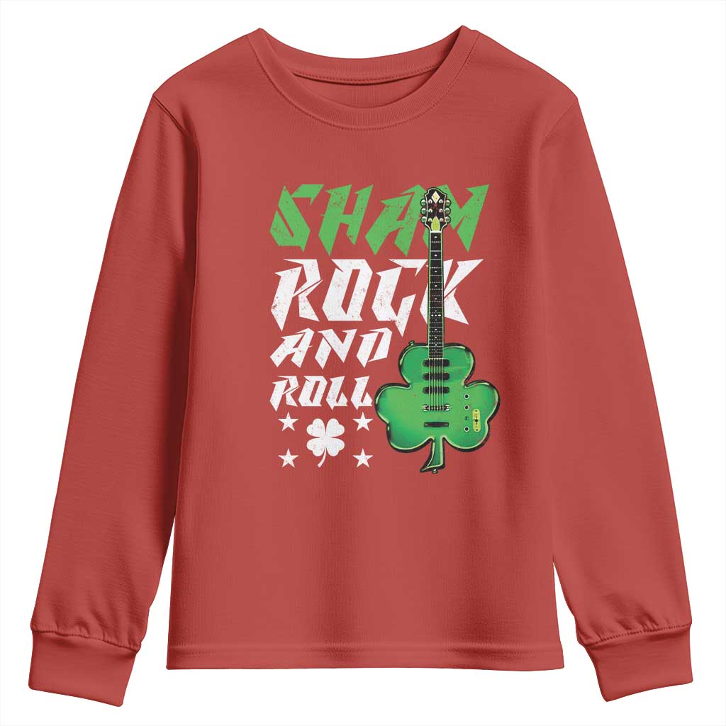 St Patrick's Day Youth Sweatshirt Funny Sham Rock N Roll Shamrock Guitar TS09 Red Print Your Wear