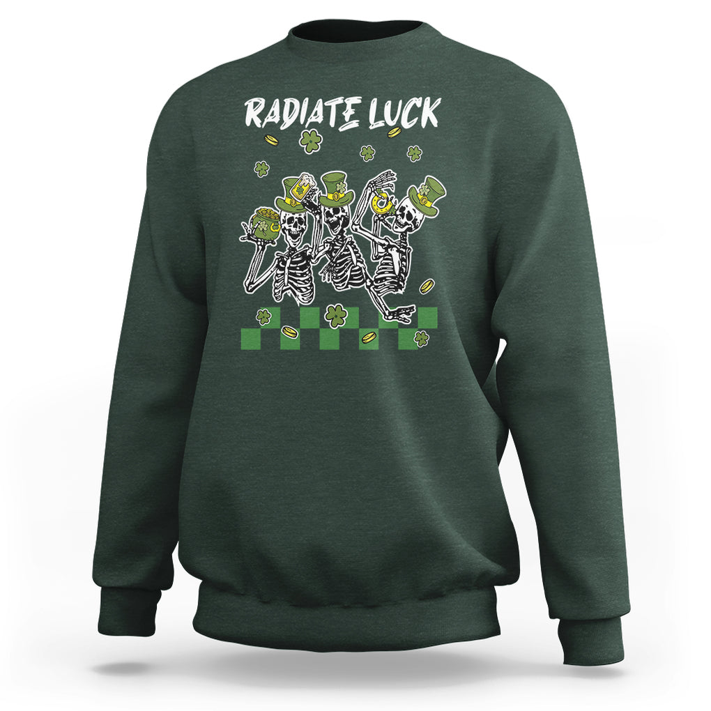 St. Patrick's Day Sweatshirt Radiate Luck Funny Skeleton Radiology TS09 Dark Forest Green Printyourwear