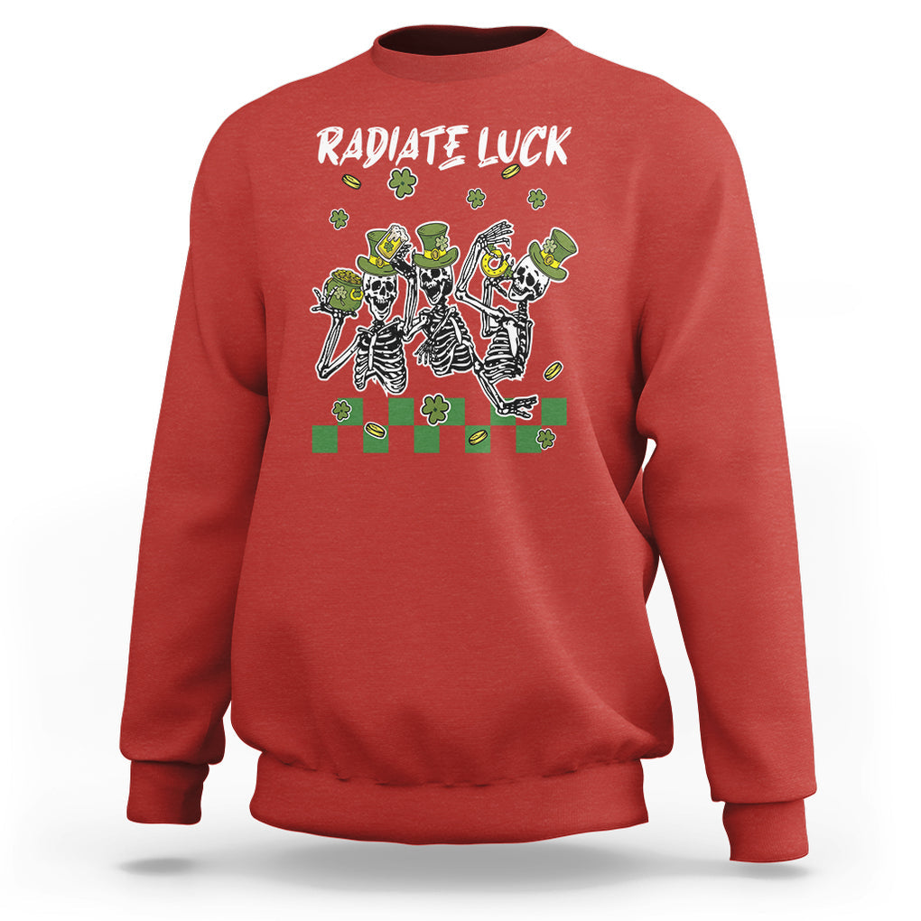 St. Patrick's Day Sweatshirt Radiate Luck Funny Skeleton Radiology TS09 Red Printyourwear