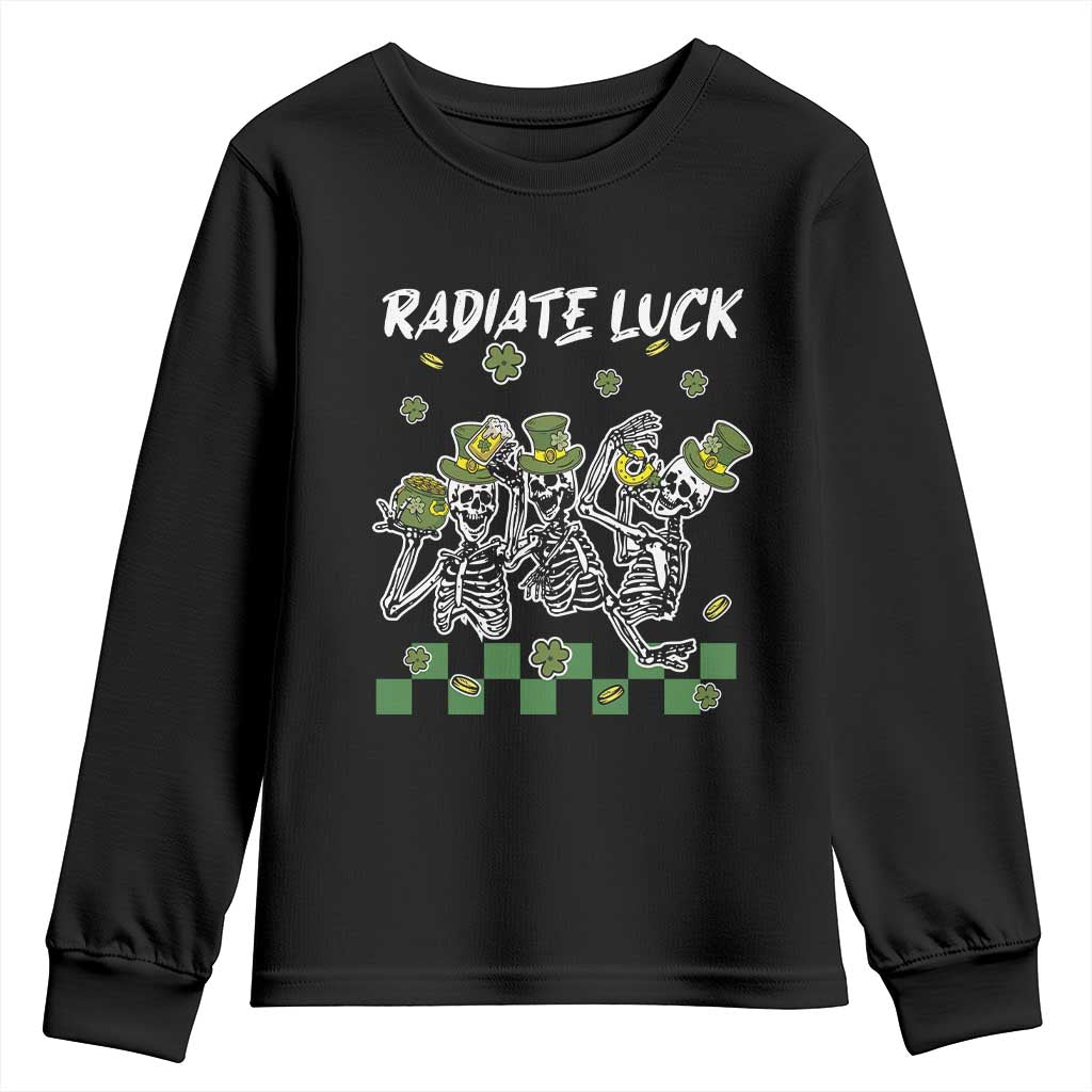 St Patrick's Day Youth Sweatshirt Radiate Luck Funny Skeleton Radiology TS09 Black Print Your Wear