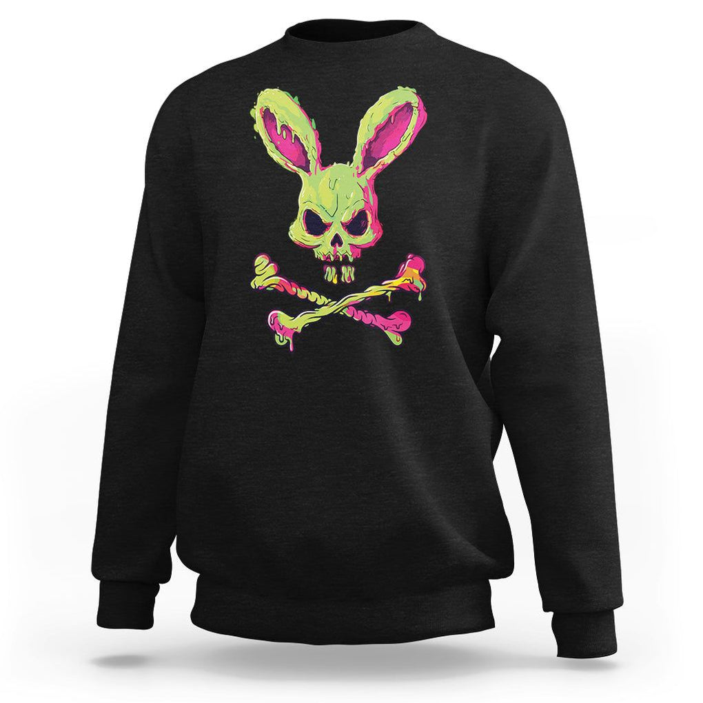 Easter Day Sweatshirt Bunny Skull Cross Bone Melting TS09 Black Printyourwear