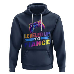 Engagement Hoodie Leveled Up To Fiance Funny Gamer Newly Engaged Couple Matching TS09 Navy Printyourwear