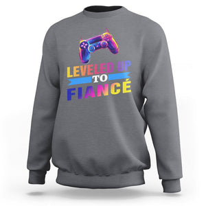 Engagement Sweatshirt Leveled Up To Fiance Funny Gamer Newly Engaged Couple Matching TS09 Charcoal Printyourwear