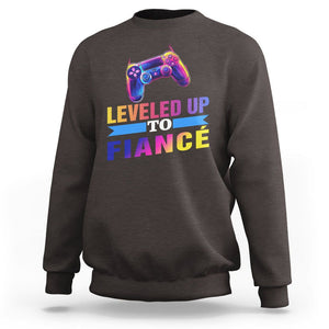 Engagement Sweatshirt Leveled Up To Fiance Funny Gamer Newly Engaged Couple Matching TS09 Dark Chocolate Printyourwear