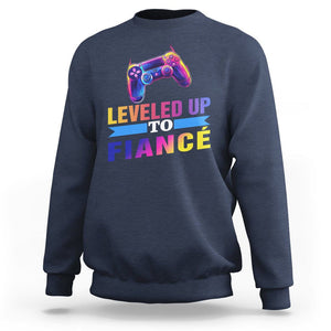 Engagement Sweatshirt Leveled Up To Fiance Funny Gamer Newly Engaged Couple Matching TS09 Navy Printyourwear