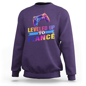 Engagement Sweatshirt Leveled Up To Fiance Funny Gamer Newly Engaged Couple Matching TS09 Purple Printyourwear