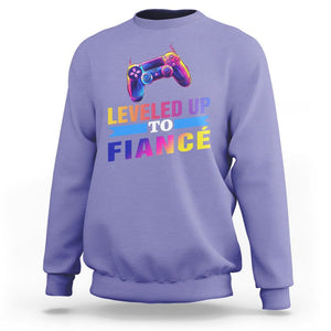 Engagement Sweatshirt Leveled Up To Fiance Funny Gamer Newly Engaged Couple Matching TS09 Violet Printyourwear