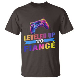 Engagement T Shirt Leveled Up To Fiance Funny Gamer Newly Engaged Couple Matching TS09 Dark Chocolate Printyourwear