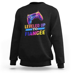 Engagement Sweatshirt Leveled Up To Fiancee Funny Gamer Newly Engaged Couple Matching TS09 Black Printyourwear