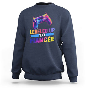 Engagement Sweatshirt Leveled Up To Fiancee Funny Gamer Newly Engaged Couple Matching TS09 Navy Printyourwear