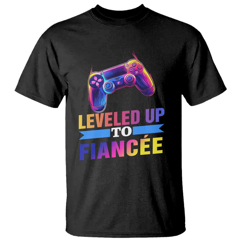 Engagement T Shirt Leveled Up To Fiancee Funny Gamer Newly Engaged Couple Matching TS09 Black Printyourwear