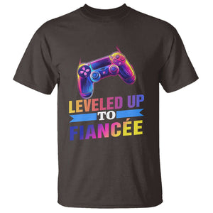 Engagement T Shirt Leveled Up To Fiancee Funny Gamer Newly Engaged Couple Matching TS09 Dark Chocolate Printyourwear