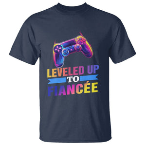 Engagement T Shirt Leveled Up To Fiancee Funny Gamer Newly Engaged Couple Matching TS09 Navy Printyourwear