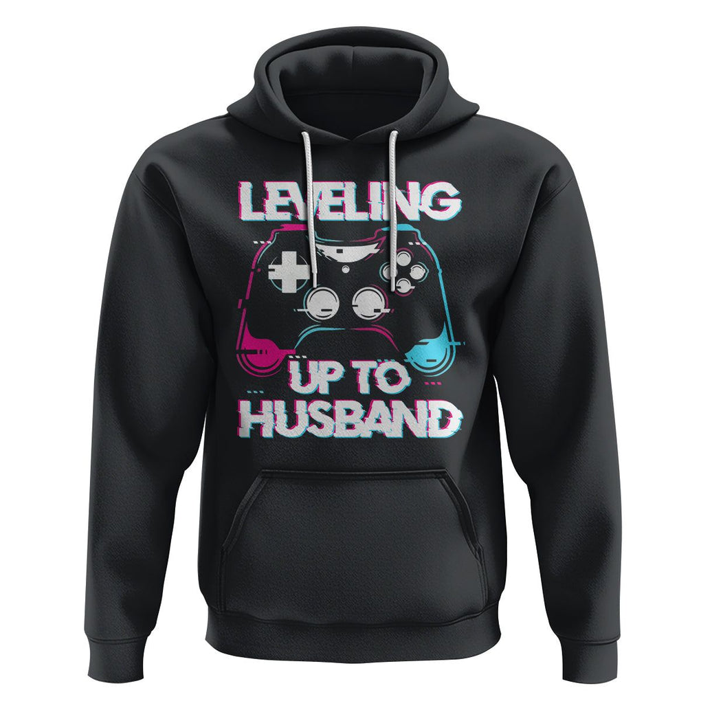 Engagement Hoodie Leveled Up To Husband Funny Gamer Vaporwave Newly Engaged Couple Matching TS09 Black Printyourwear