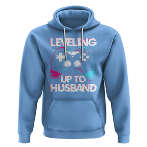 Engagement Hoodie Leveled Up To Husband Funny Gamer Vaporwave Newly Engaged Couple Matching TS09 Carolina Blue Printyourwear