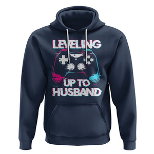 Engagement Hoodie Leveled Up To Husband Funny Gamer Vaporwave Newly Engaged Couple Matching TS09 Navy Printyourwear