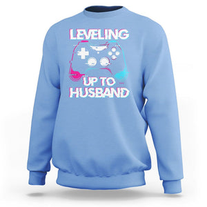 Engagement Sweatshirt Leveled Up To Husband Funny Gamer Vaporwave Newly Engaged Couple Matching TS09 Carolina Blue Printyourwear