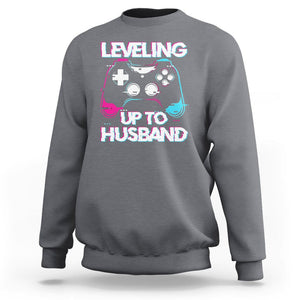 Engagement Sweatshirt Leveled Up To Husband Funny Gamer Vaporwave Newly Engaged Couple Matching TS09 Charcoal Printyourwear