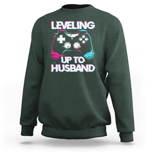 Engagement Sweatshirt Leveled Up To Husband Funny Gamer Vaporwave Newly Engaged Couple Matching TS09 Dark Forest Green Printyourwear