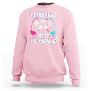 Engagement Sweatshirt Leveled Up To Husband Funny Gamer Vaporwave Newly Engaged Couple Matching TS09 Light Pink Printyourwear