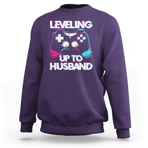 Engagement Sweatshirt Leveled Up To Husband Funny Gamer Vaporwave Newly Engaged Couple Matching TS09 Purple Printyourwear