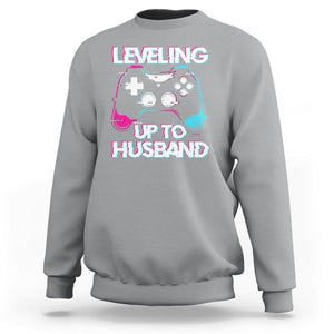 Engagement Sweatshirt Leveled Up To Husband Funny Gamer Vaporwave Newly Engaged Couple Matching TS09 Sport Gray Printyourwear