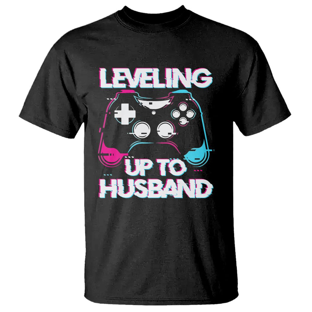 Engagement T Shirt Leveled Up To Husband Funny Gamer Vaporwave Newly Engaged Couple Matching TS09 Black Printyourwear