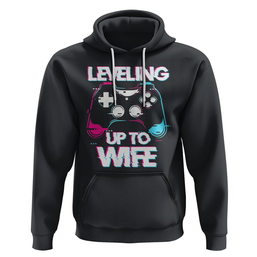 Engagement Hoodie Leveled Up To WIfe Funny Gamer Vaporwave Newly Engaged Couple Matching TS09 Black Printyourwear