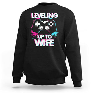 Engagement Sweatshirt Leveled Up To WIfe Funny Gamer Vaporwave Newly Engaged Couple Matching TS09 Black Printyourwear