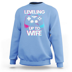 Engagement Sweatshirt Leveled Up To WIfe Funny Gamer Vaporwave Newly Engaged Couple Matching TS09 Carolina Blue Printyourwear