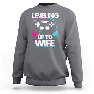 Engagement Sweatshirt Leveled Up To WIfe Funny Gamer Vaporwave Newly Engaged Couple Matching TS09 Charcoal Printyourwear