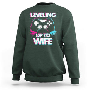 Engagement Sweatshirt Leveled Up To WIfe Funny Gamer Vaporwave Newly Engaged Couple Matching TS09 Dark Forest Green Printyourwear