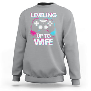 Engagement Sweatshirt Leveled Up To WIfe Funny Gamer Vaporwave Newly Engaged Couple Matching TS09 Sport Gray Printyourwear