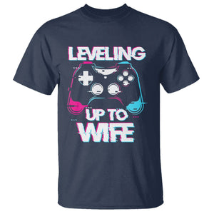 Engagement T Shirt Leveled Up To WIfe Funny Gamer Vaporwave Newly Engaged Couple Matching TS09 Navy Printyourwear