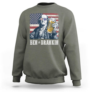 Funny 4th Of July Drinking Sweatshirt Ben Drankin Benjamin Franklin Patriotic Party TS09 Military Green Print Your Wear