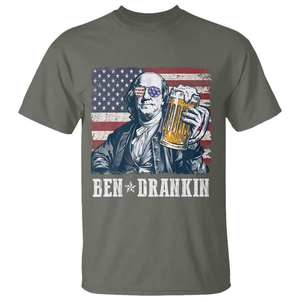 Funny 4th Of July Drinking T Shirt Ben Drankin Benjamin Franklin Patriotic Party TS09 Military Green Print Your Wear