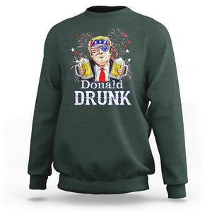 Funny 4th Of July Drinking Sweatshirt Donald Drunk Trump Patriotic Party TS09 Dark Forest Green Print Your Wear