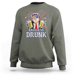 Funny 4th Of July Drinking Sweatshirt Donald Drunk Trump Patriotic Party TS09 Military Green Print Your Wear