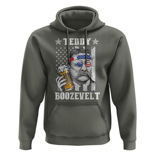 Funny 4th Of July Drinking Hoodie Teddy Boozevelt Theodore Roosevelt Patriotic Party TS09 Military Green Print Your Wear