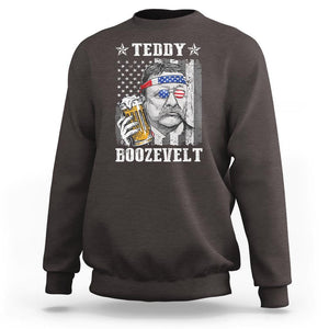 Funny 4th Of July Drinking Sweatshirt Teddy Boozevelt Theodore Roosevelt Patriotic Party TS09 Dark Chocolate Print Your Wear