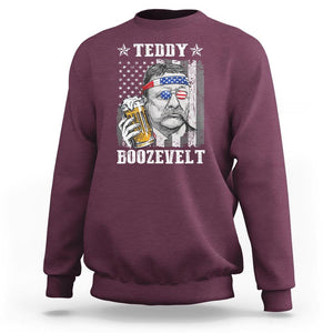 Funny 4th Of July Drinking Sweatshirt Teddy Boozevelt Theodore Roosevelt Patriotic Party TS09 Maroon Print Your Wear