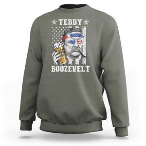 Funny 4th Of July Drinking Sweatshirt Teddy Boozevelt Theodore Roosevelt Patriotic Party TS09 Military Green Print Your Wear