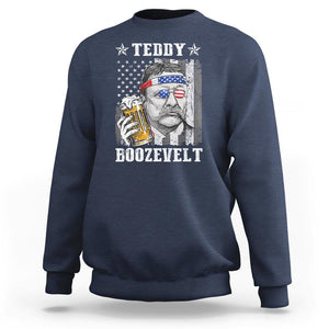 Funny 4th Of July Drinking Sweatshirt Teddy Boozevelt Theodore Roosevelt Patriotic Party TS09 Navy Print Your Wear